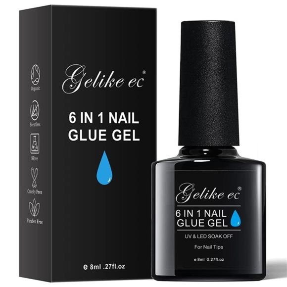 Gelike EC 6 in 1 Nail Glue Gel for Clear Acrylic Nails Long Lasting, Curing UV